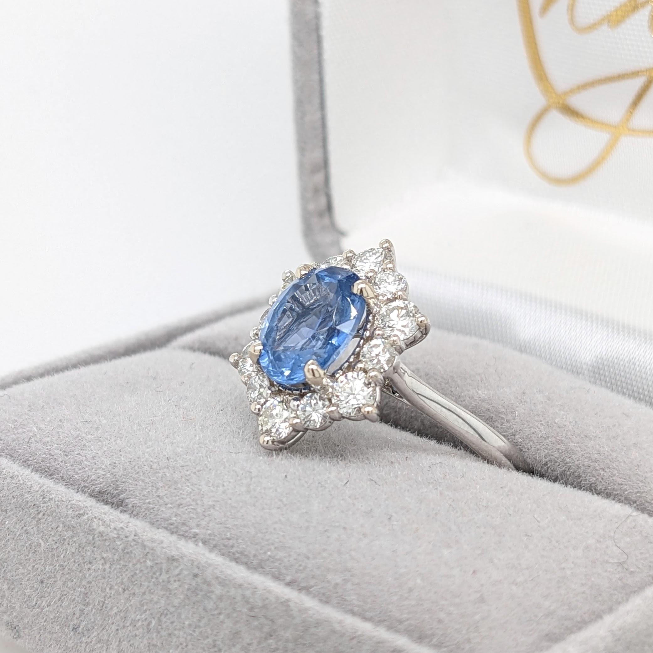 2.46ct Blue Sapphire Ring w Diamond Halo in Solid 14k White Gold Oval 9x7mm For Sale 3