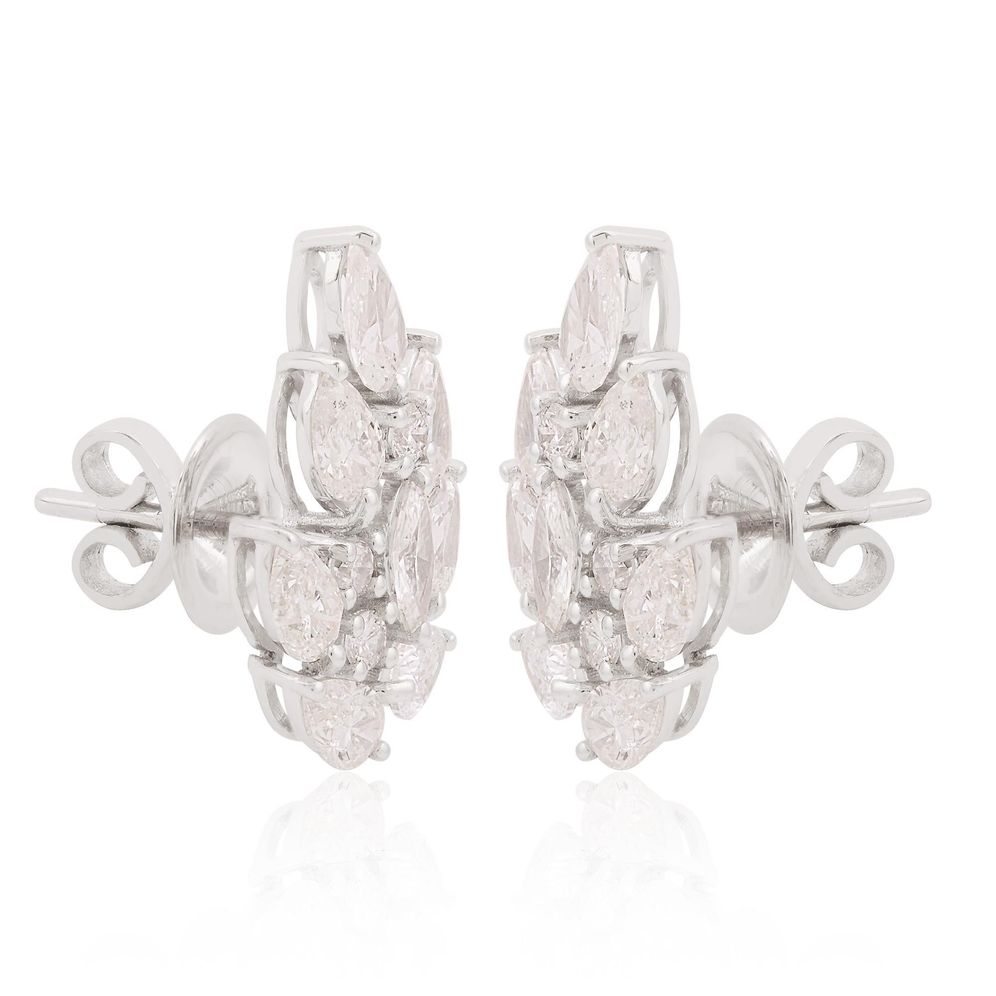 De las mujeres Pendientes de oro de 14 quilates con diseño de hoja de diamantes talla pera de 2,46 quilates Todos los aranceles pagados en venta