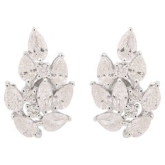 2.46 Carat Pear Cut Diamonds Leaf Design Stud Earrings 14K Gold All Tariffs Paid