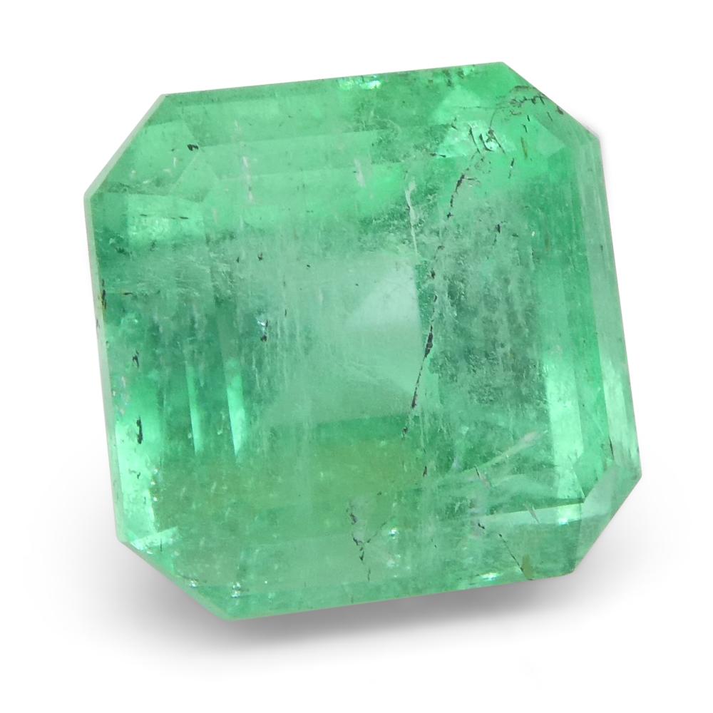 Description:

Gem Type: Emerald 
Number of Stones: 1
Weight: 2.46 cts
Measurements: 7.64 x 7.44 x 6.20 mm
Shape: Square
Cutting Style Crown: Step Cut
Cutting Style Pavilion: Step Cut 
Transparency: Transparent
Clarity: Moderately Included:
