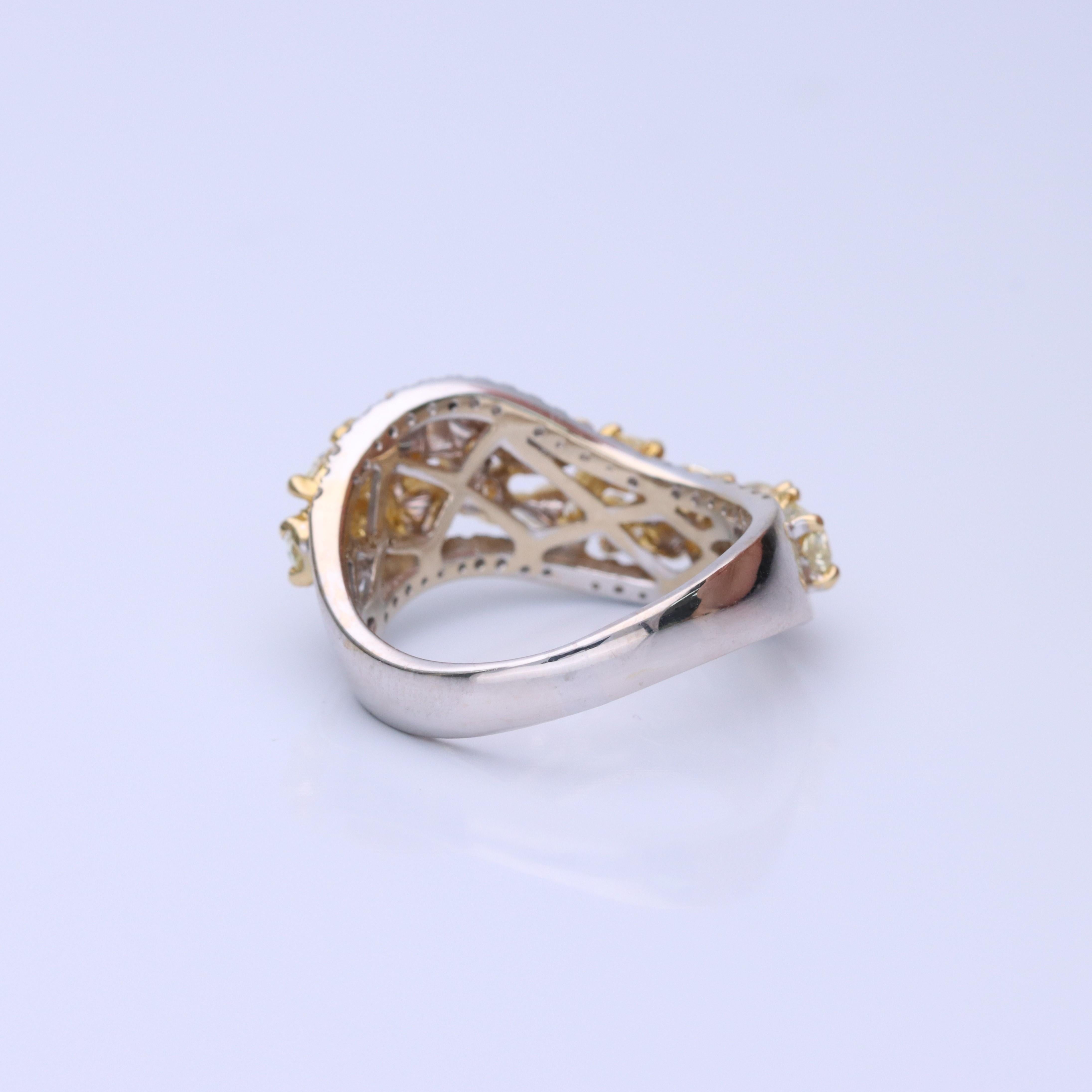 Women's 2.46CT Yellow Diamond with Round-Cut White Diamonds 18k TT Gold Ring For Sale