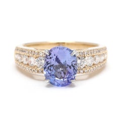 Anello di fidanzamento con diamante e tanzanite da 2,46 carati, oro giallo bianco 14k, misura 7