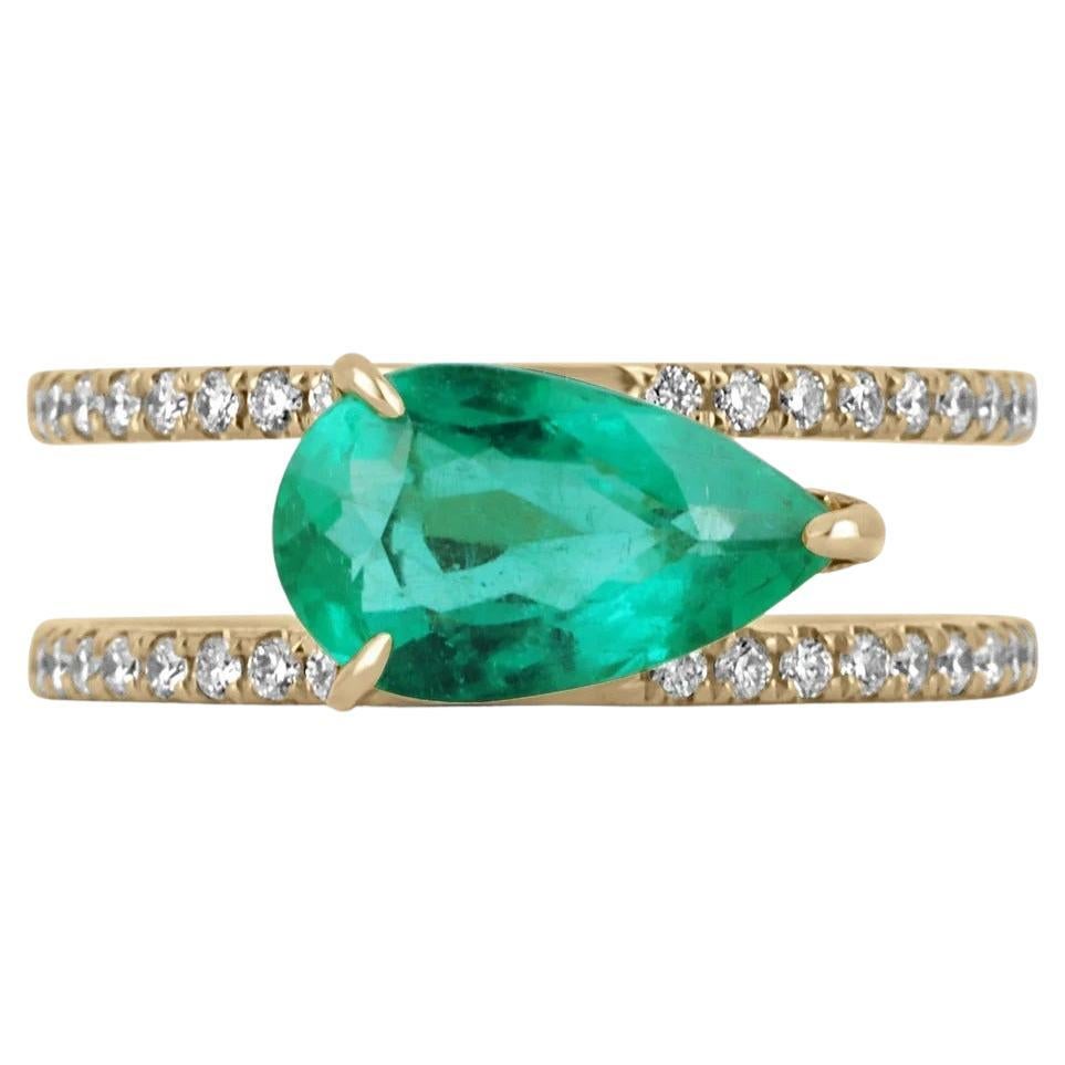 Trending 2.46tcw Colombian Emerald Pear & Diamond Accent Double Band Ring 18K For Sale