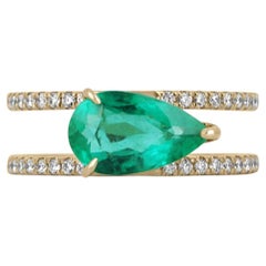 Trending 2.46tcw Colombian Emerald Pear & Diamond Accent Double Band Ring 18K
