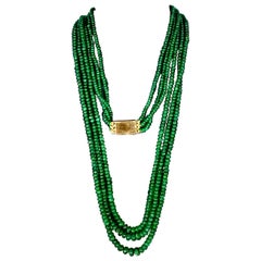 Vintage 247 Carat 3 Layer Brazilian Emerald Bead Necklace Sterling Silver Clasp