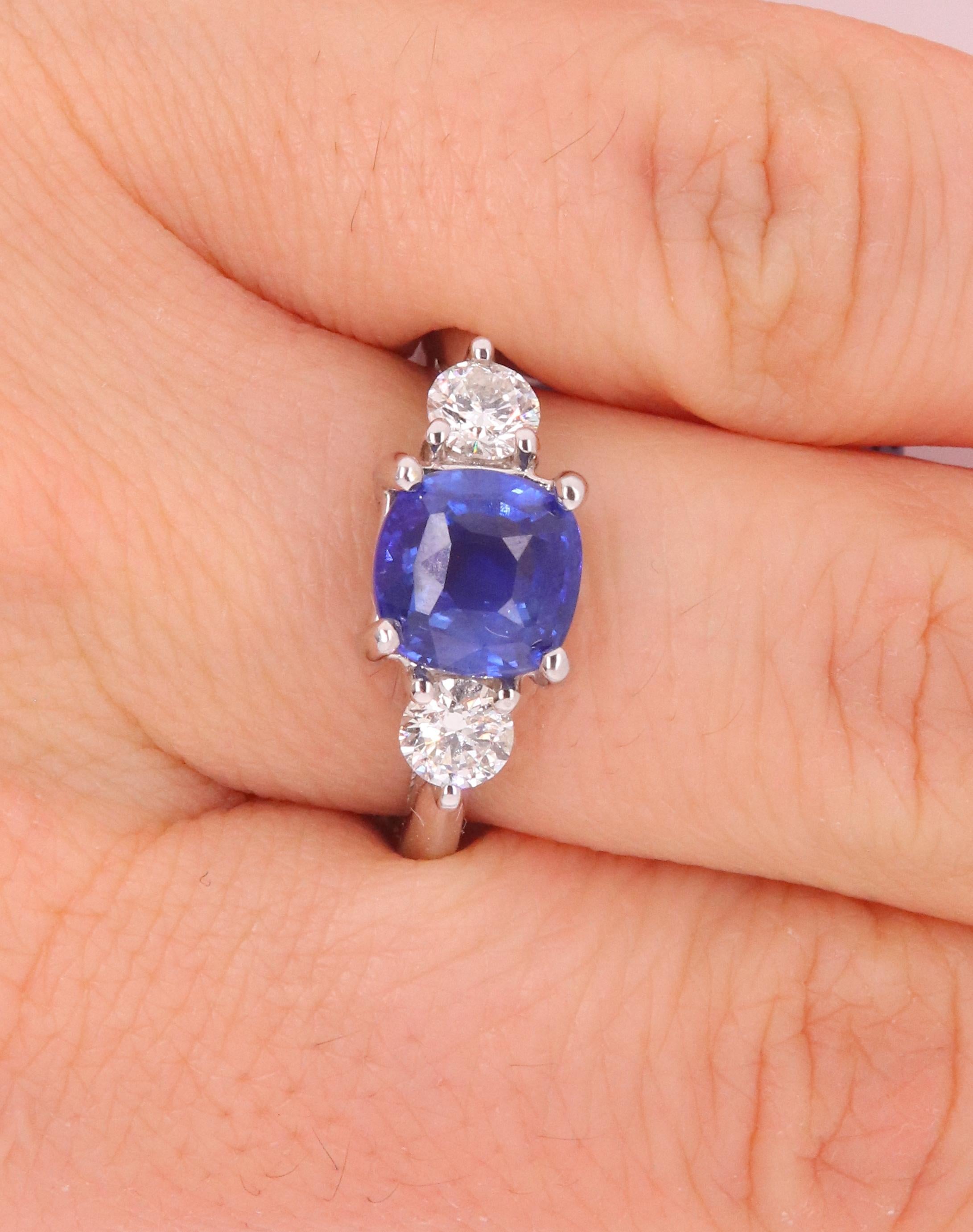 Contemporary 2.47 Carat Blue Sapphire and Diamond Engagement Ring