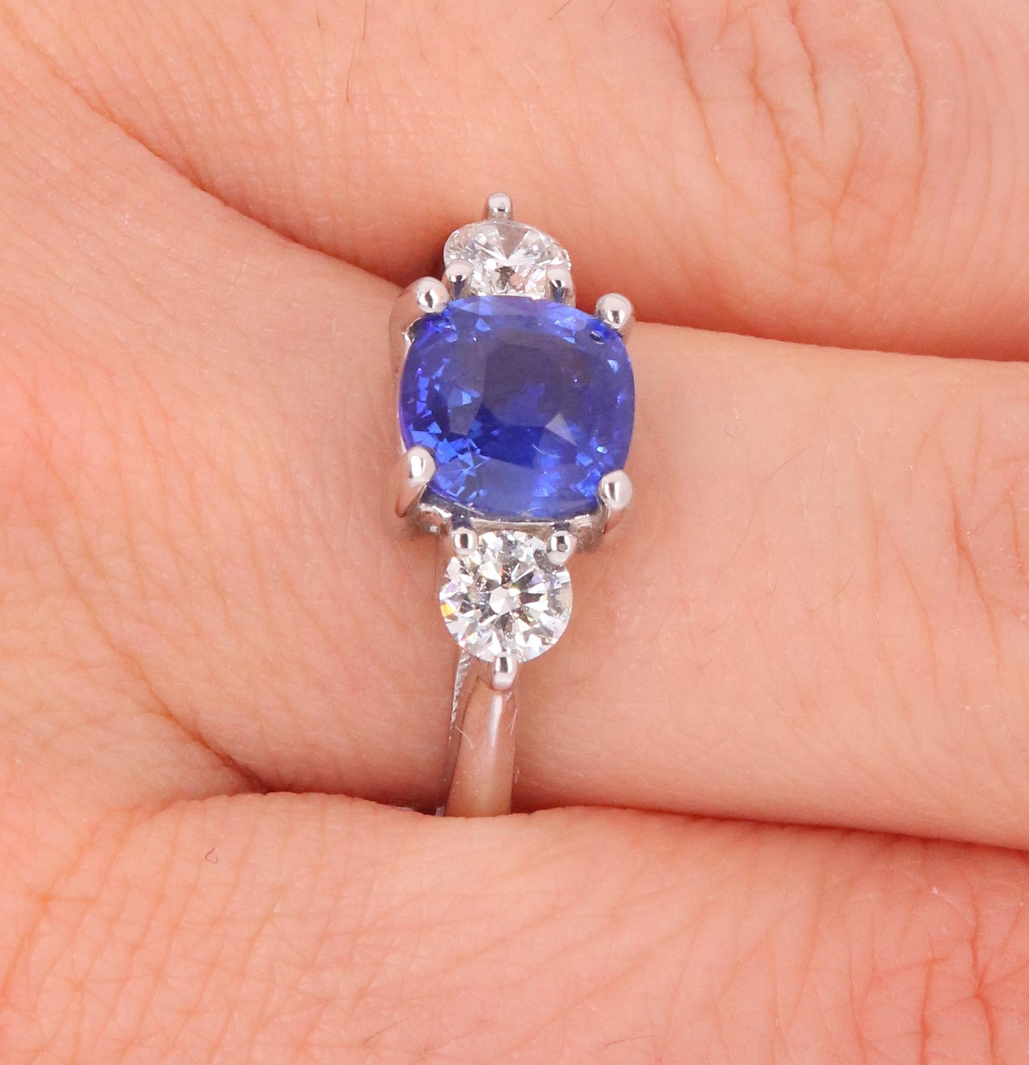 Cushion Cut 2.47 Carat Blue Sapphire and Diamond Engagement Ring