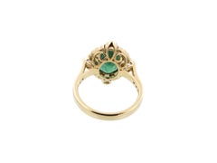 2.47 Carat Carved Zambian Emerald & Cluster Diamond Ring in 18k Gold