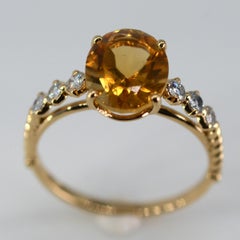 Anello da cocktail con citrino e diamante da 2,47 carati in oro giallo 18k fatto a mano