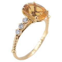 Anello da cocktail con citrino e diamante da 2,47 carati in oro giallo 18k fatto a mano