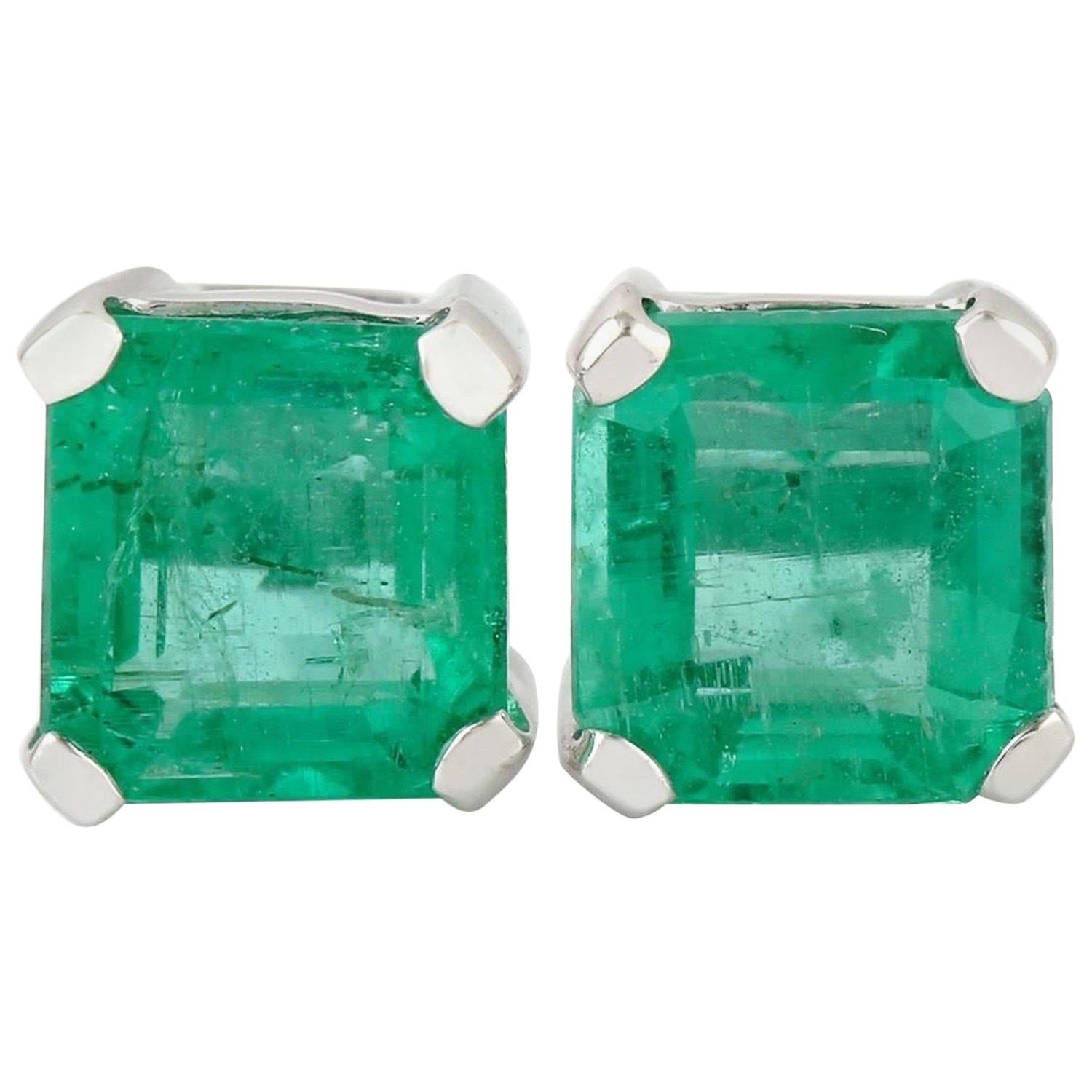 2.47 Carat Emerald 14 Karat Gold Stud Earrings For Sale