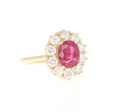Anello da sposa Ballerina in oro giallo con diamante e rubino naturale certificato GIA da 2,47 carati