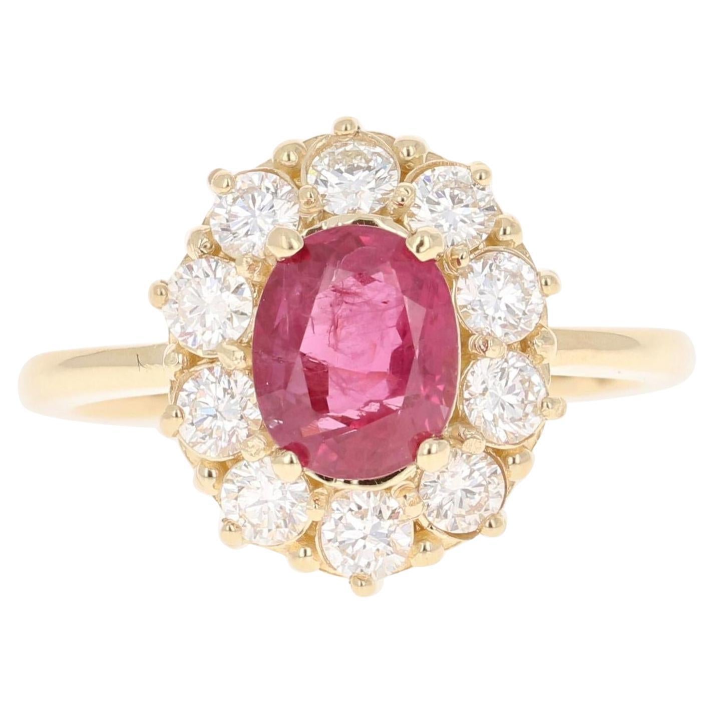 2.47 Carat GIA Certified Natural Ruby Diamond Yellow Gold Ballerina Bridal Ring