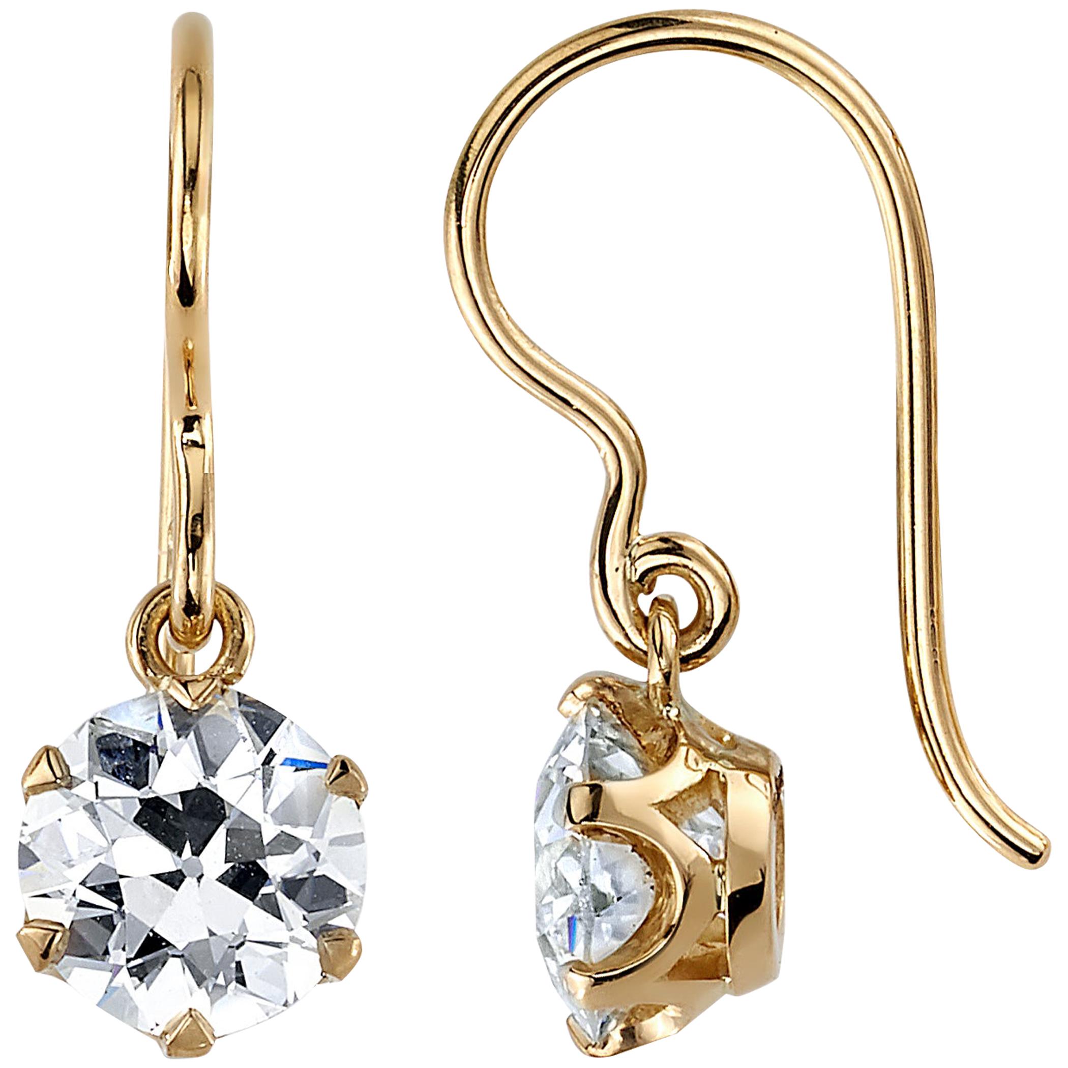 Handcrafted Gia Old European Cut Diamond Drop Earrings by Single Stone