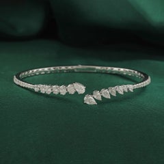 2.47 Carat Natural Pear Diamond Graduated Crossover Cuff Bangle 18k White Gold