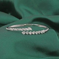 2.47 Carat Natural Pear Diamond Graduated Crossover Cuff Bangle 18k White Gold