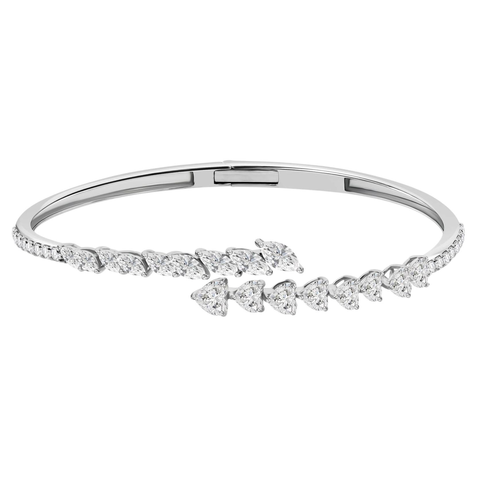 2.47 Carat Natural Pear Diamond Graduated Crossover Cuff Bangle 18k White Gold For Sale