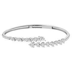 2.47 Carat Natural Pear Diamond Graduated Crossover Cuff Bangle 18k White Gold