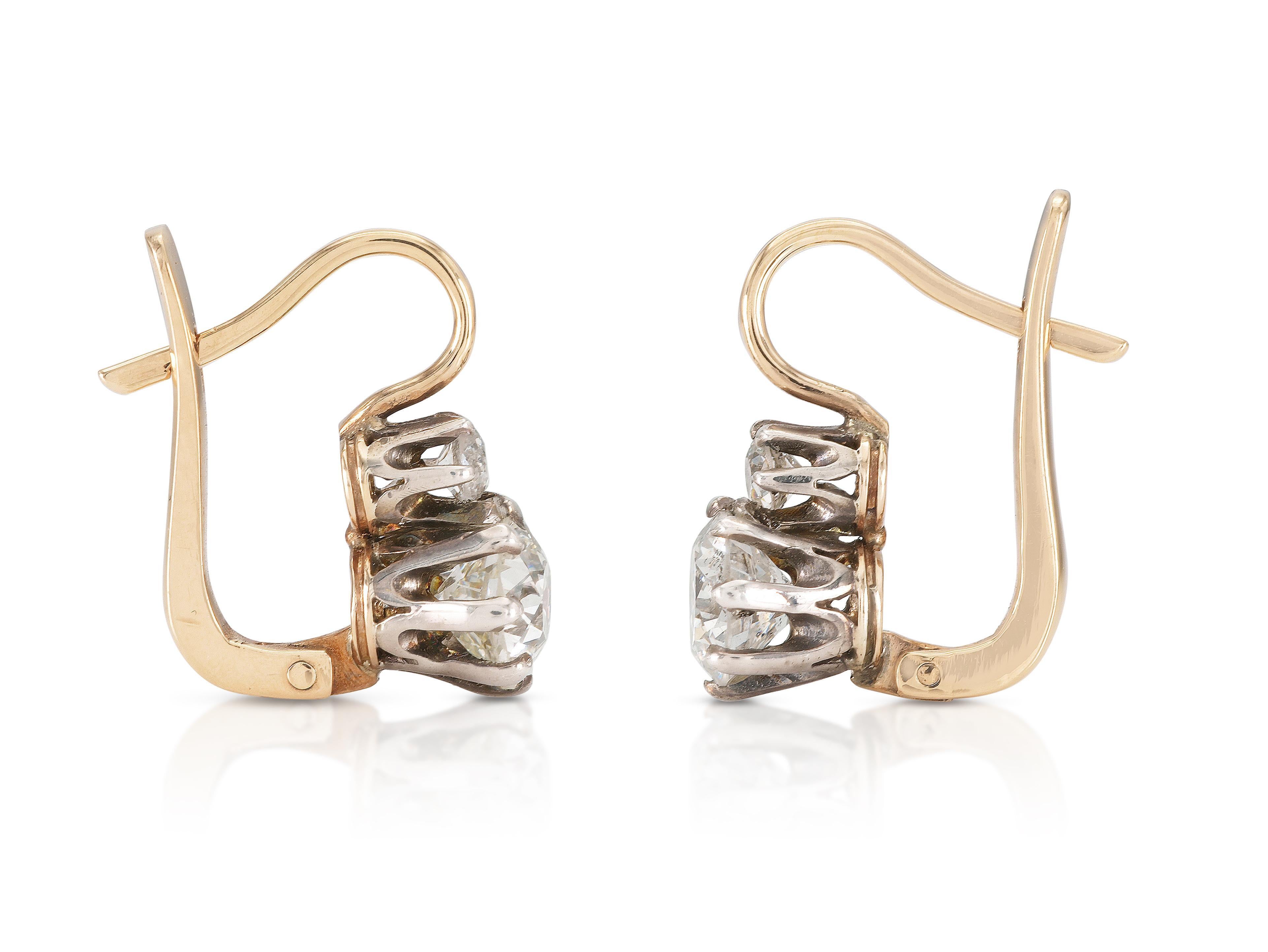 Victorian 2.47 Carat Old European Cut Diamond Drop Earrings For Sale