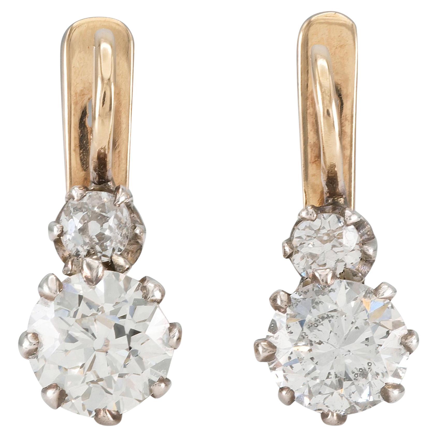 2.47 Carat Old European Cut Diamond Drop Earrings For Sale