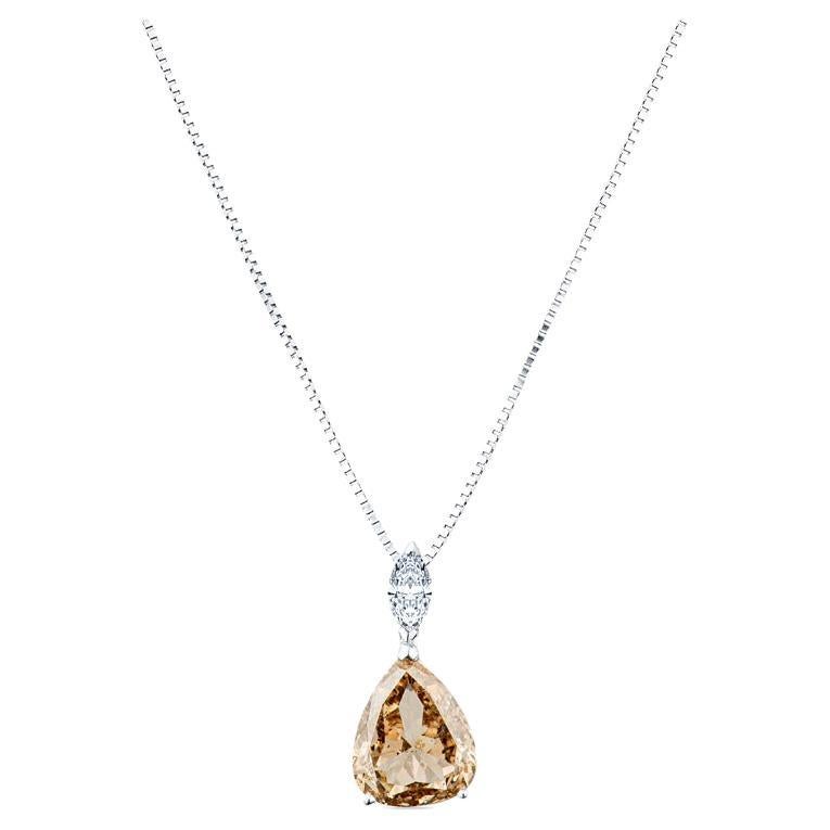 2.47 Carat Pear Shaped Brown Diamond & 0.20ct Marquise Diamond Pendant Necklace For Sale