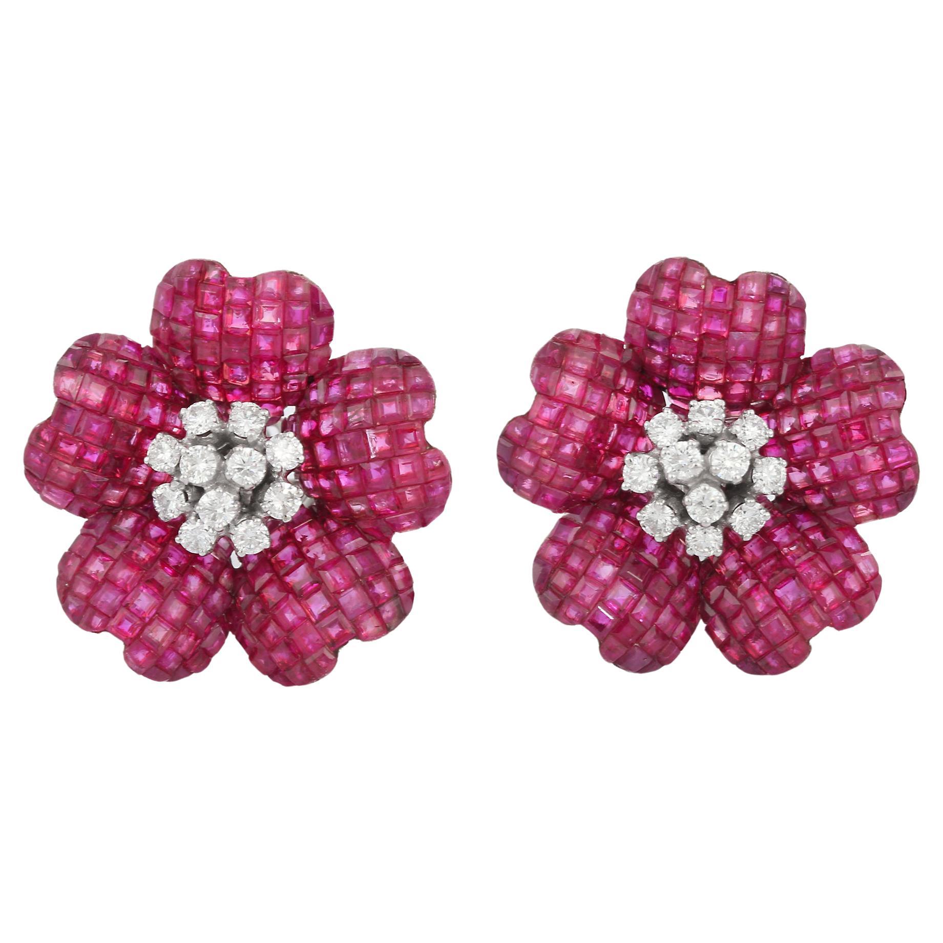 Ruby Floral Gold Stud Earrings For Sale at 1stDibs 1 gram gold stud earrings