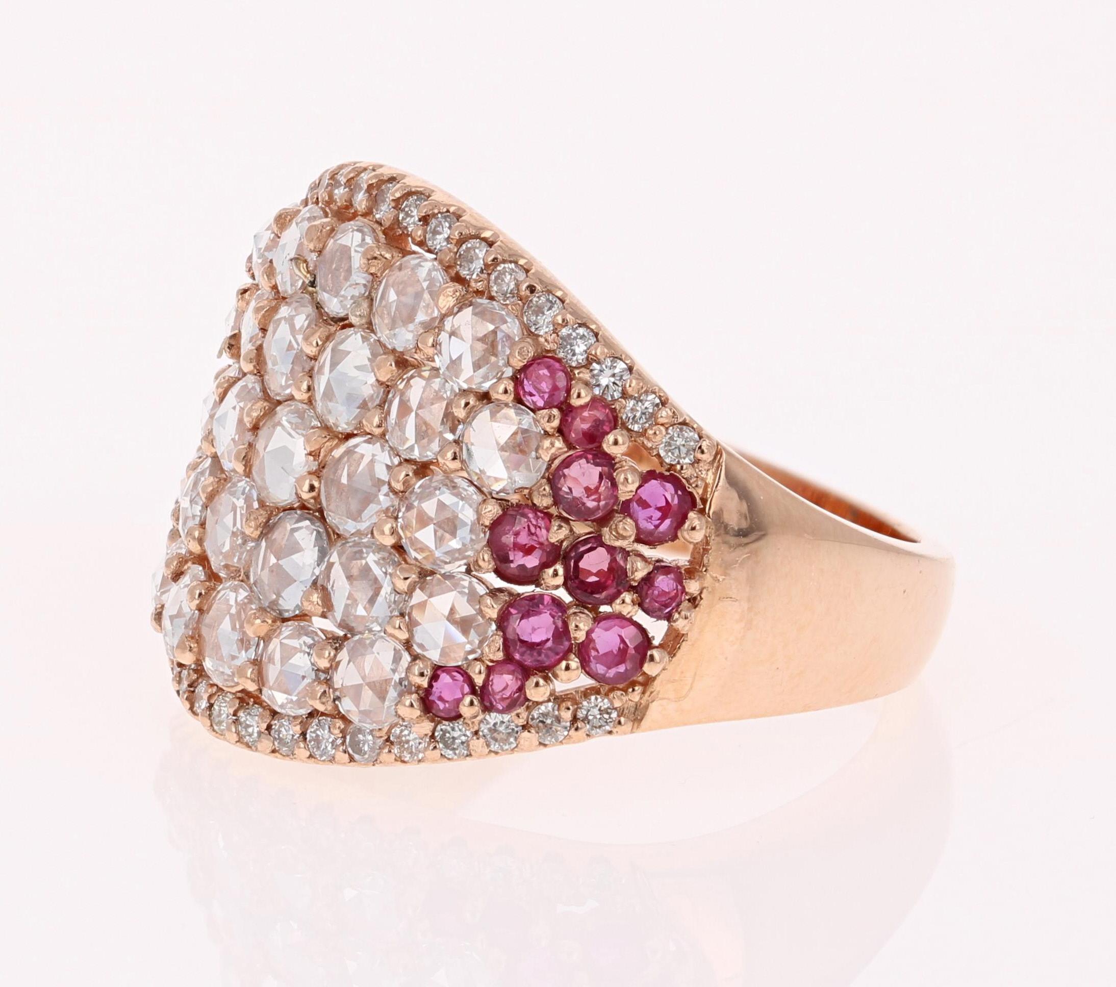 Contemporary 2.47 Carat Ruby Rose Cut Diamond Rose Gold Cocktail Statement Ring For Sale