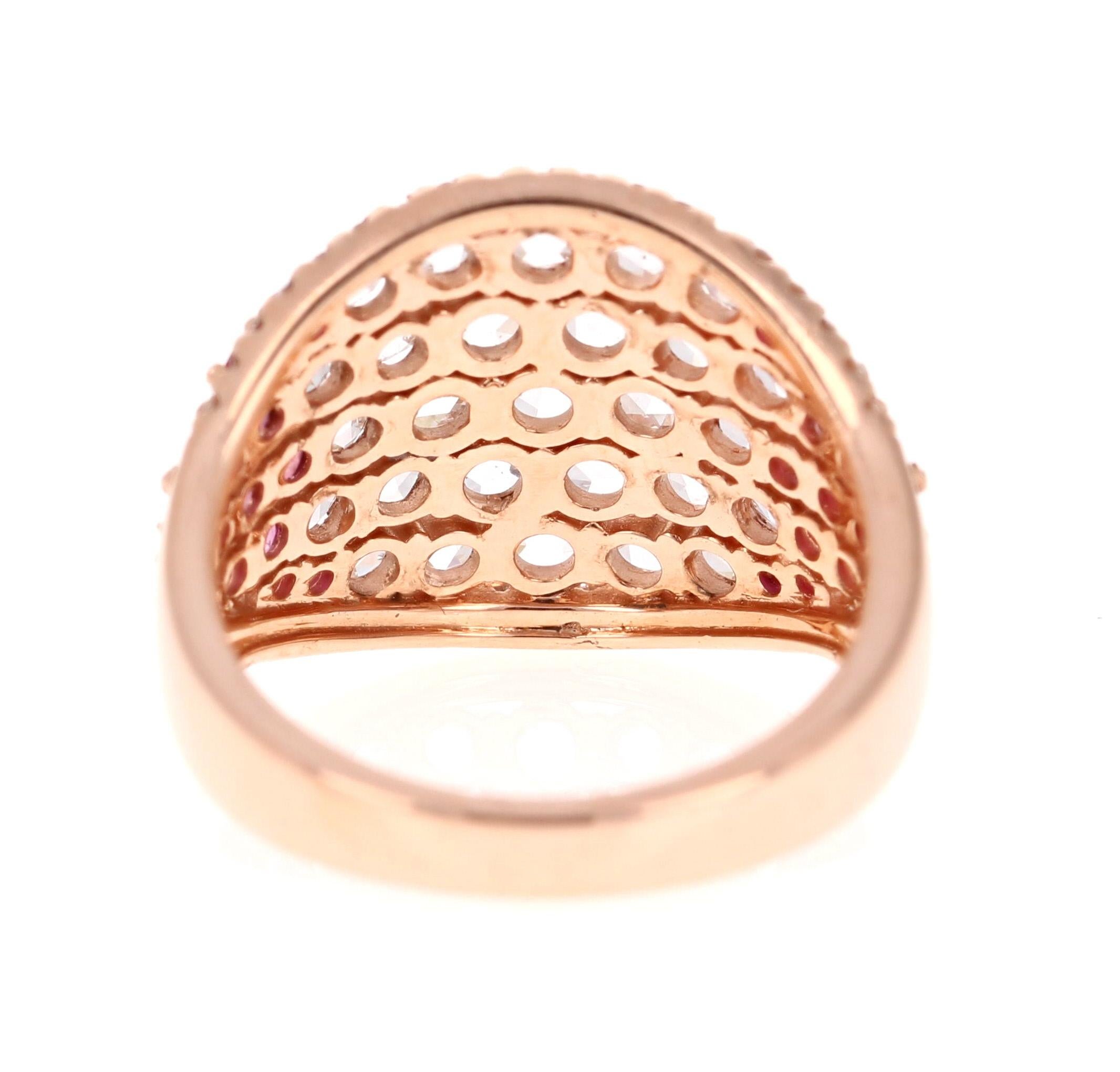 2.47 Carat Ruby Rose Cut Diamond Rose Gold Cocktail Statement Ring In New Condition For Sale In Los Angeles, CA