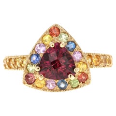 Anillo de cóctel de oro amarillo de 14 quilates con zafiro turmalina de 2,47 quilates