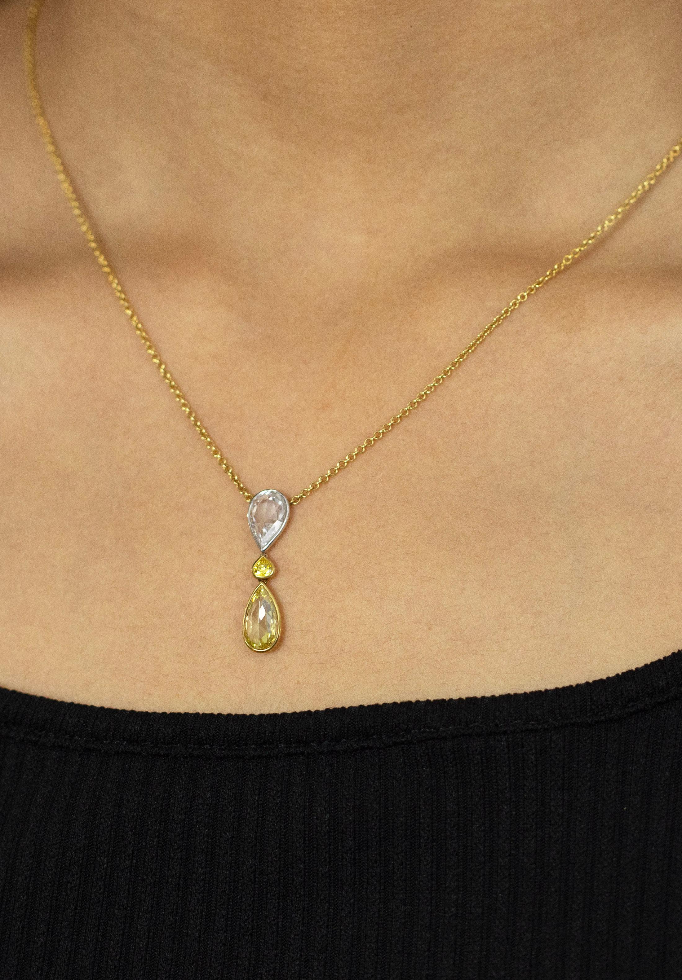 Pear Cut GIA Certified 1.18 Carats Pear Shape Yellow Diamond Pendant Necklace For Sale