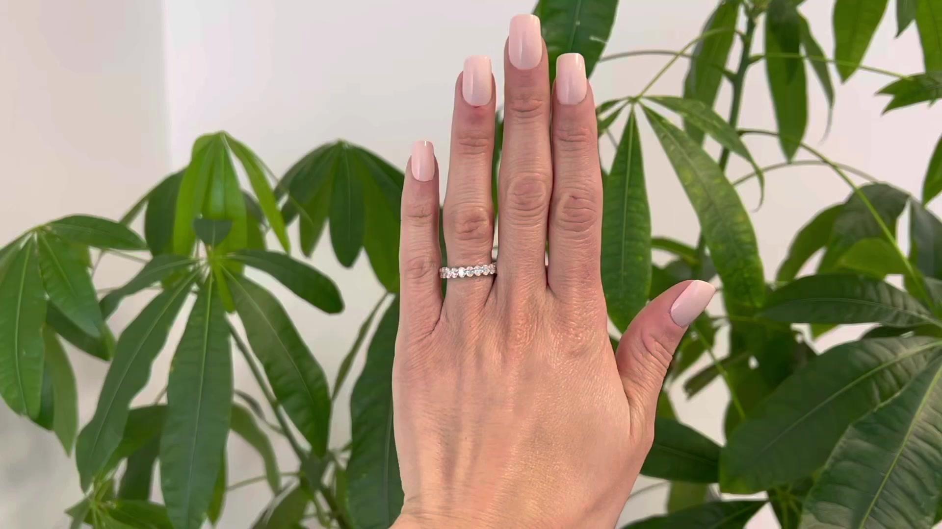 One 2.47 Carats Total Weight 14k White Gold Eternity Band. Featuring 23 oval brilliant cut diamonds with a total weight of 2.47 carats, graded F color, VS clarity. Crafted in 14 karat white gold. Circa 2020. The ring is a size 6 1/2.

About this