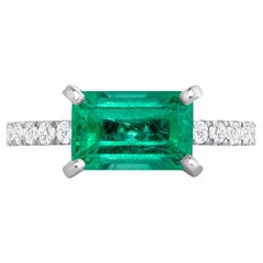 2.47 CT Colombian Emerald & 0.65 CT Diamonds in 14K White Gold Engagement Ring