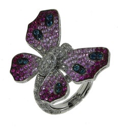 2.47 Ct Diamonds, Blue, Pink, Yellow Sapphires Double-Sided Butterfly Pavè Ring