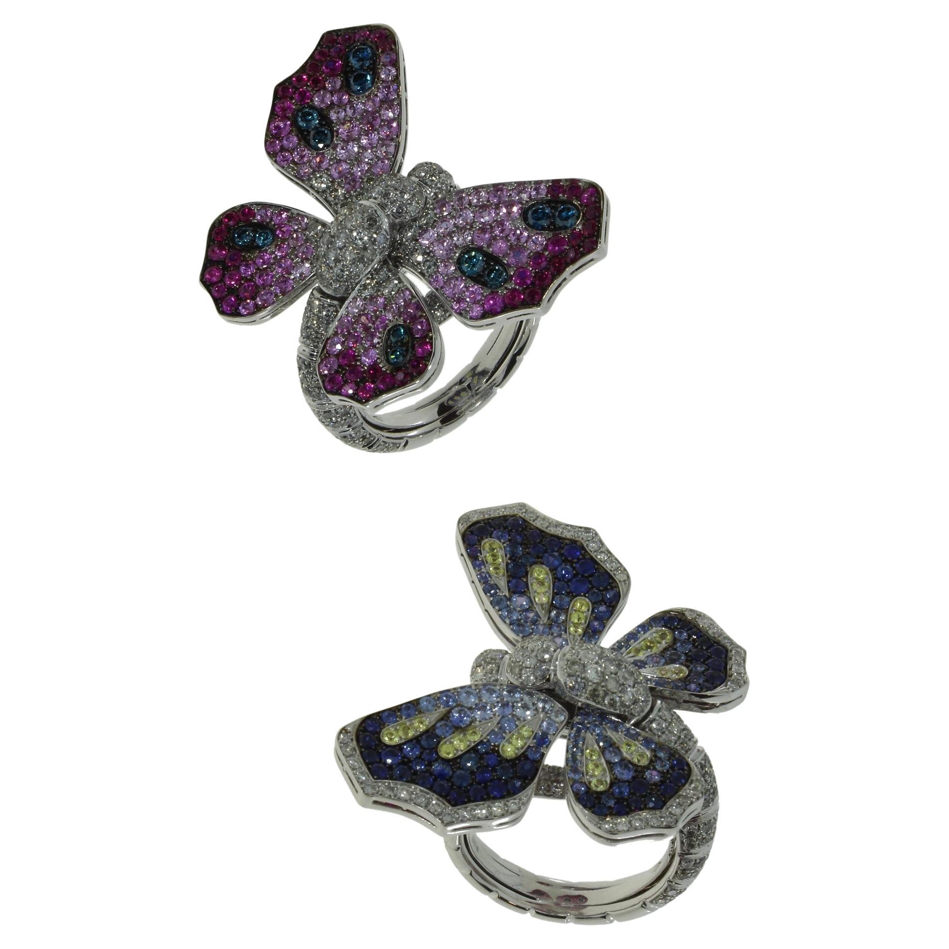 2.47 Ct Diamonds, Blue, Pink, Yellow Sapphires Double-Sided Butterfly Pavè Ring