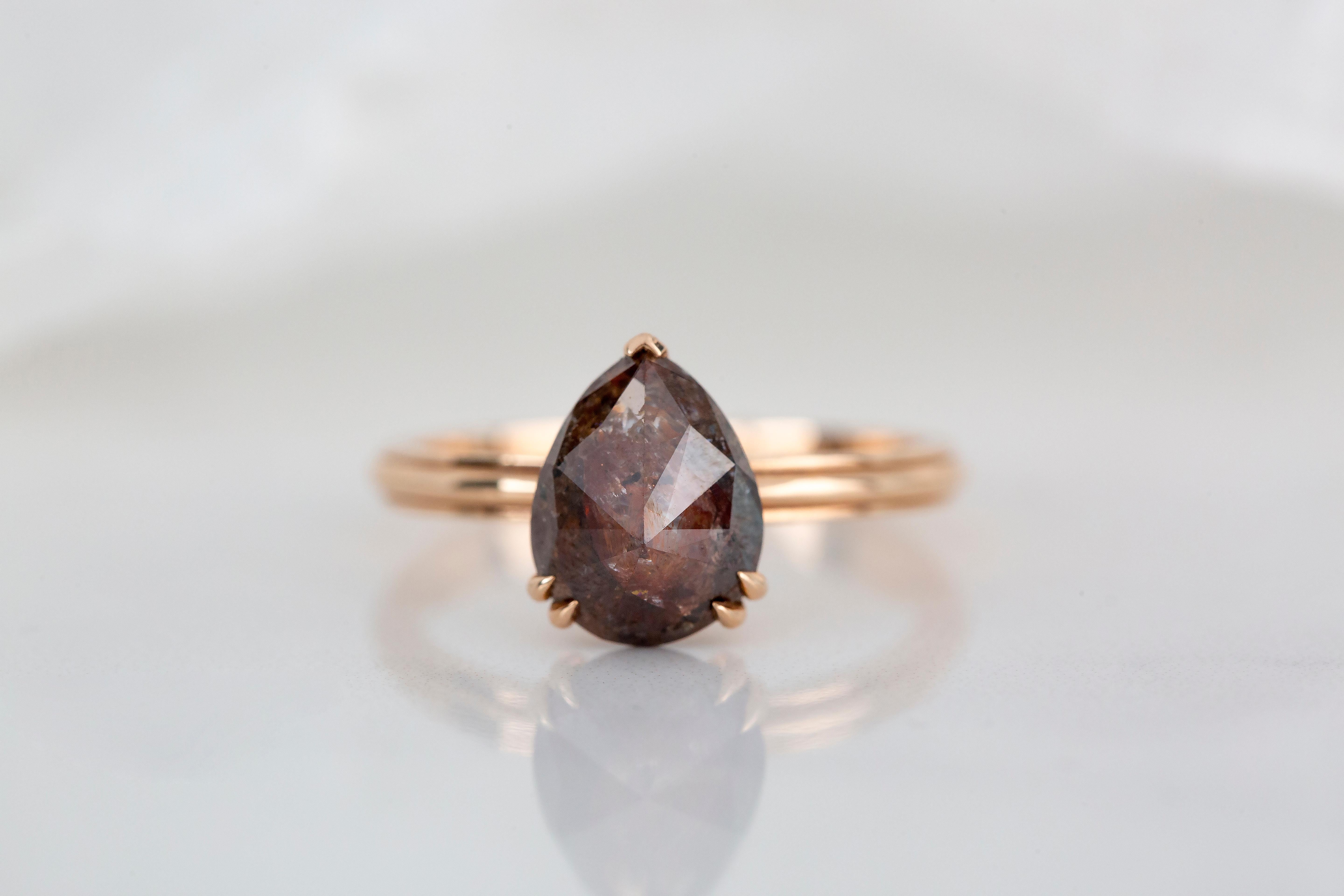 2.47 Ct Pear Cabachon Cut Salt and Pepper Diamond 14K Gold Engagement Ring 4