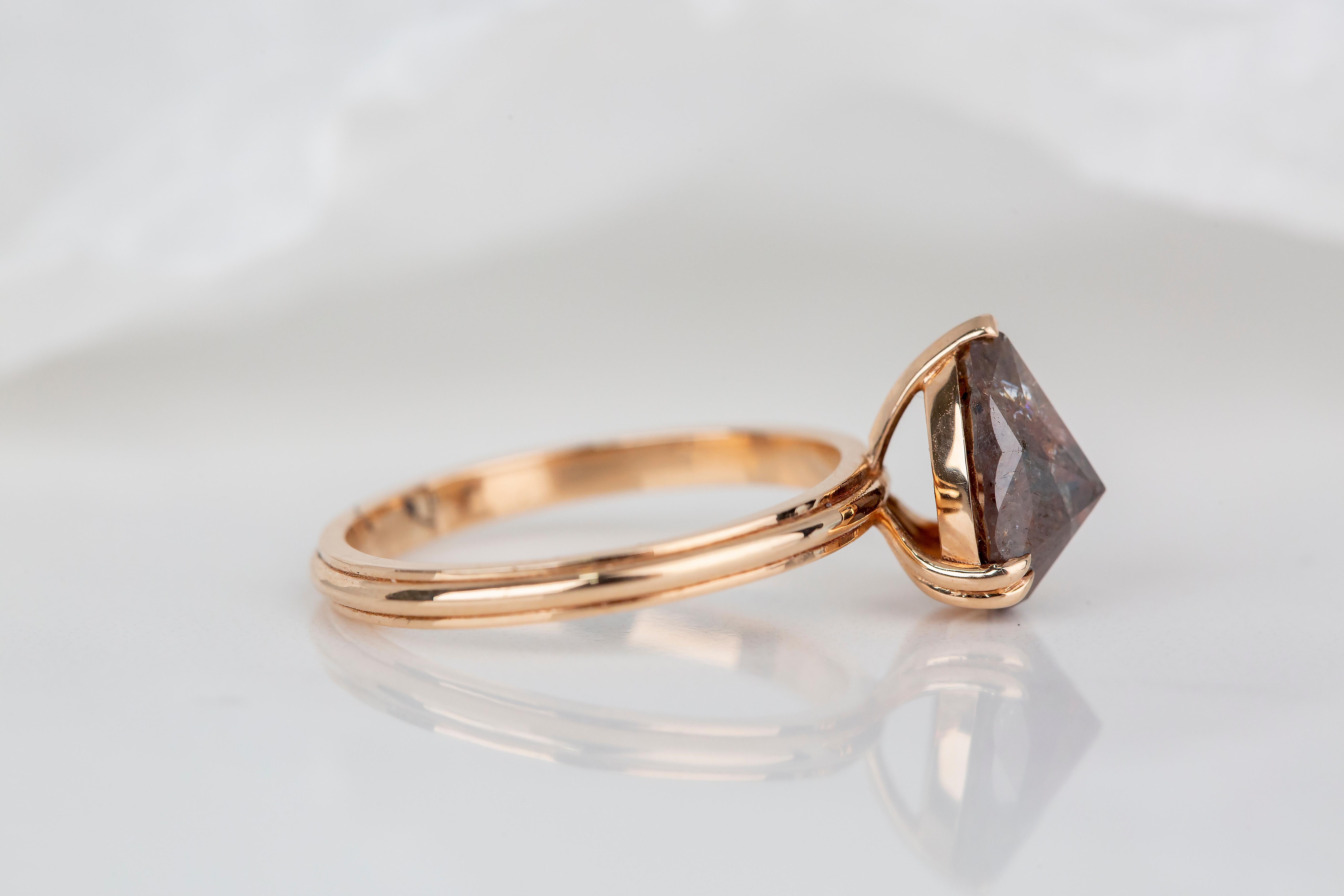 2.47 Ct Pear Cabachon Cut Salt and Pepper Diamond 14K Gold Engagement Ring 7