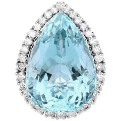 24.70 Carat Aquamarine and Diamond 14 Karat White Gold Cocktail Ring