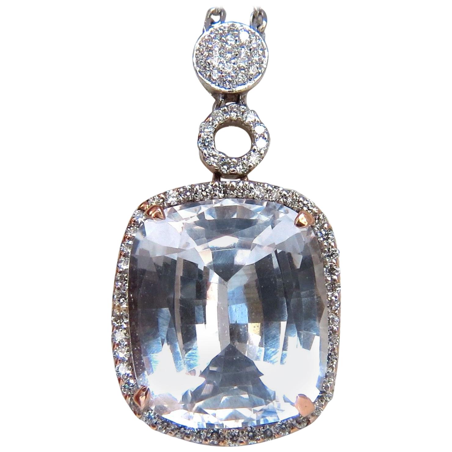 24.74 Carat Lab Pink Sapphire Diamonds Necklace 14 Karat