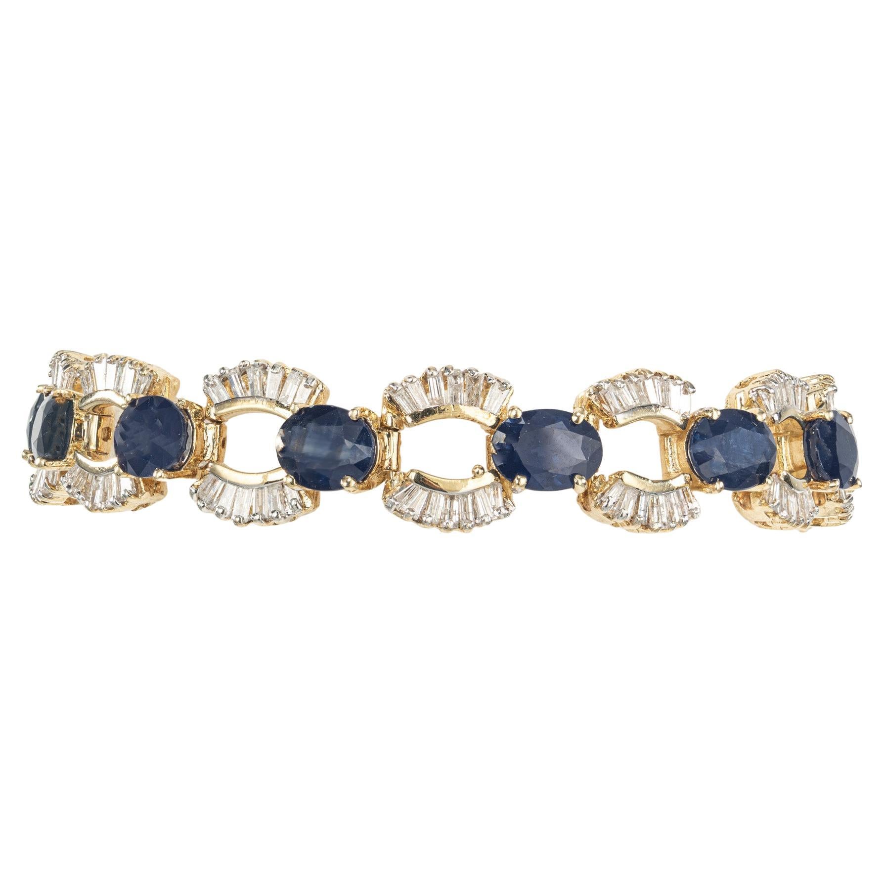 24.74 Carat Oval Sapphire Baguette Diamond Gold U Link Bracelet