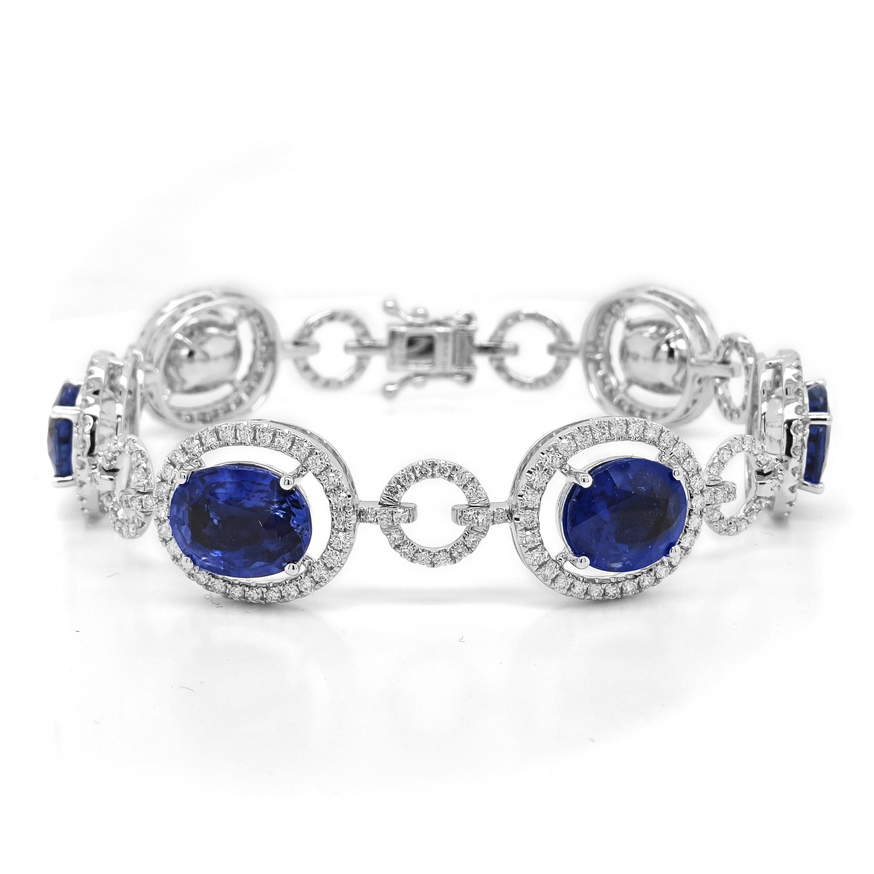Mixed Cut 24.75 Carat Sapphire White Diamond White Gold Bracelet For Sale