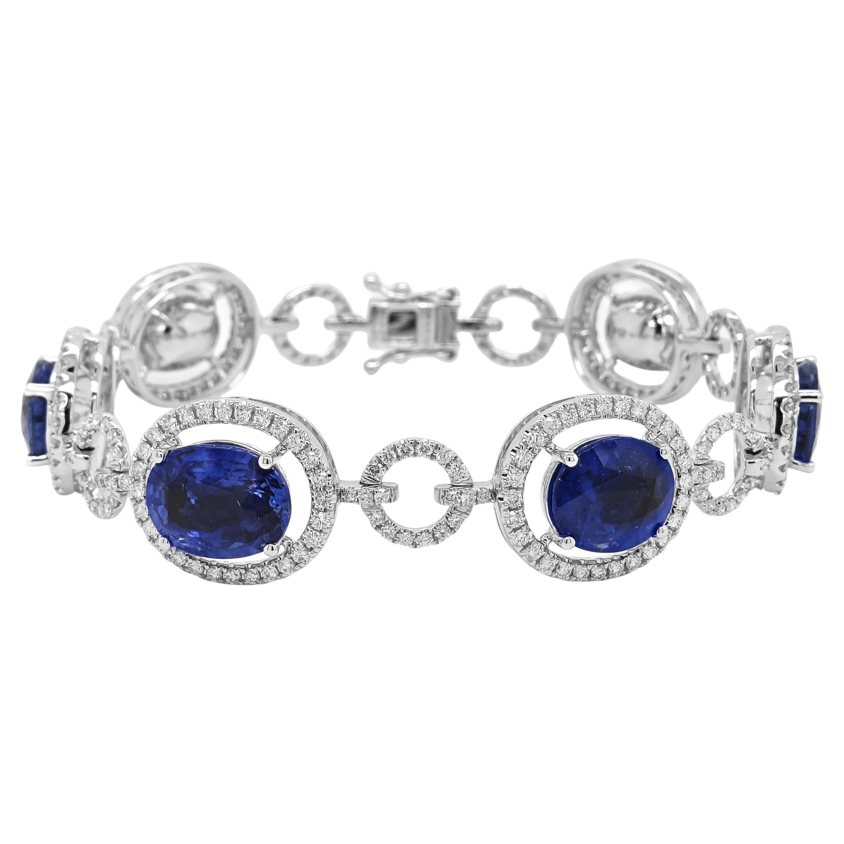 24.75 Carat Sapphire White Diamond White Gold Bracelet