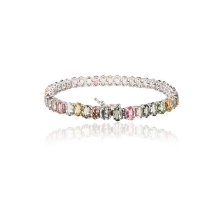 Modern 24.75 Carats Multi Tourmaline Tennis Bracelet for Mom Gift in Sterling Silver For Sale