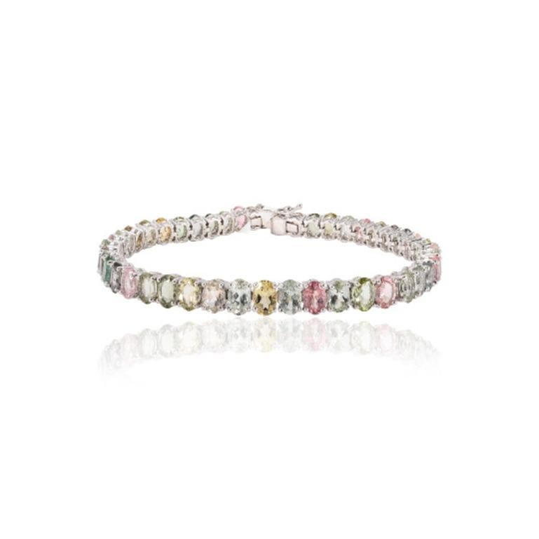 24.75 Carats Multi Tourmaline Tennis Bracelet for Mom Gift in Sterling Silver In New Condition For Sale In New York, NY