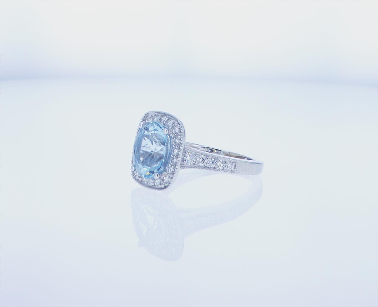 Women's or Men's 2.47 Ct Aqua Cocktail Ring in 18k White Gold For Sale