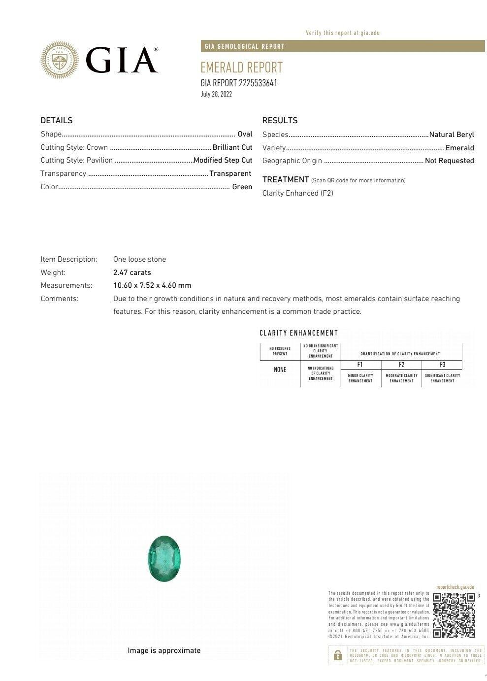 2.47 Carat GIA Certified Emerald Diamond Cluster Ring 18 Karat For Sale 2