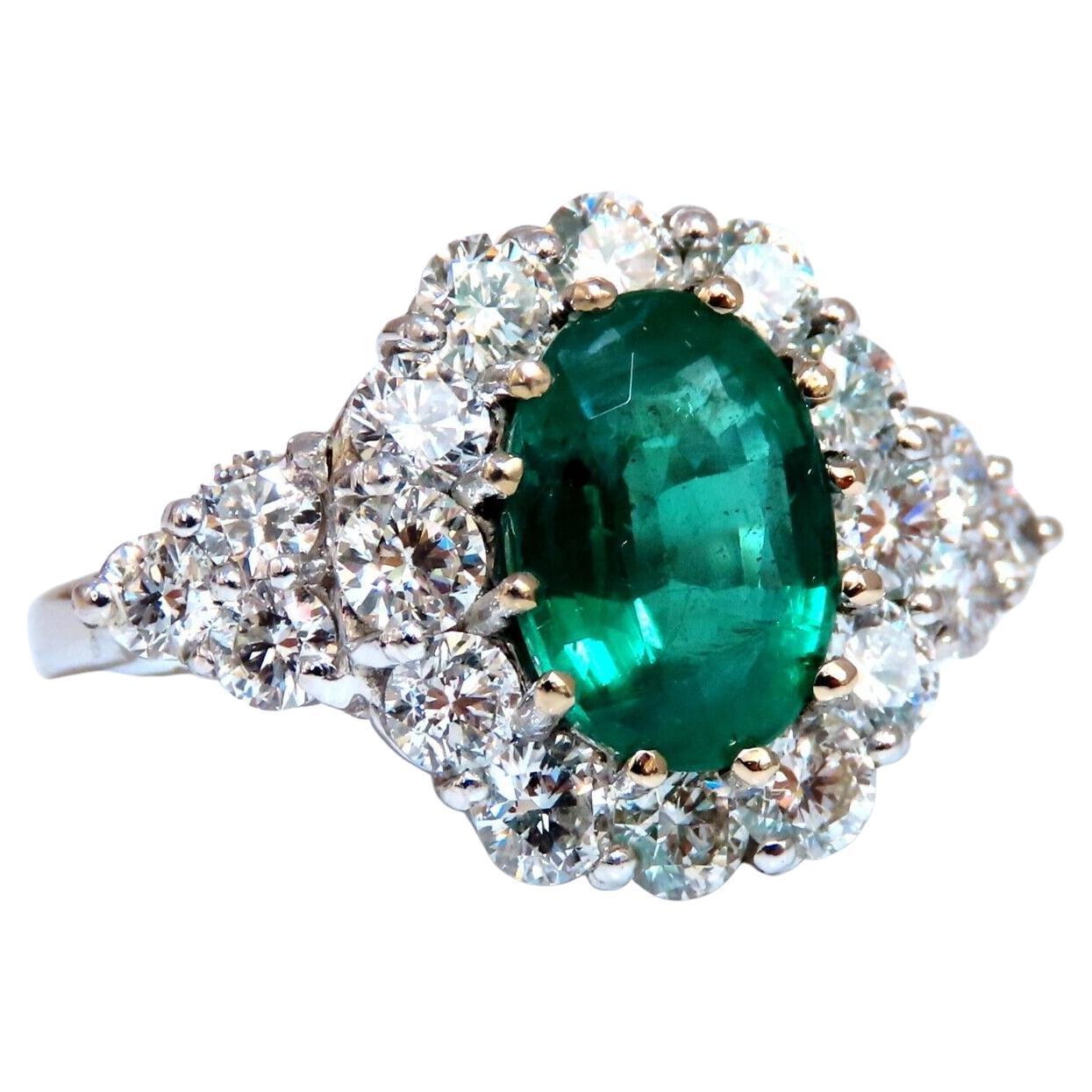 2.47 Carat GIA Certified Emerald Diamond Cluster Ring 18 Karat For Sale