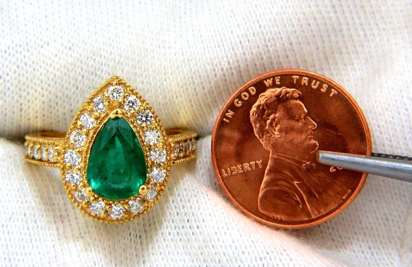 Pear Cut 2.47ct Natural Pear Brilliant Emerald diamond ring 14kt G/Vs classic halo bead