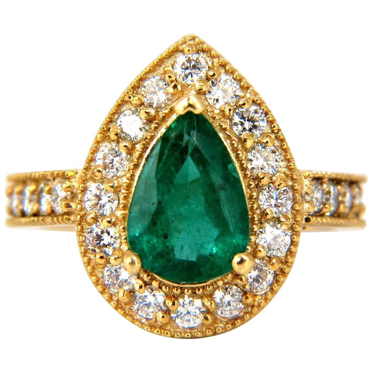 2.47ct Natural Pear Brilliant Emerald diamond ring 14kt G/Vs classic halo bead
