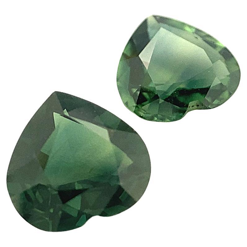 2.47ct Pair Heart Green Sapphire from Australia Unheated For Sale