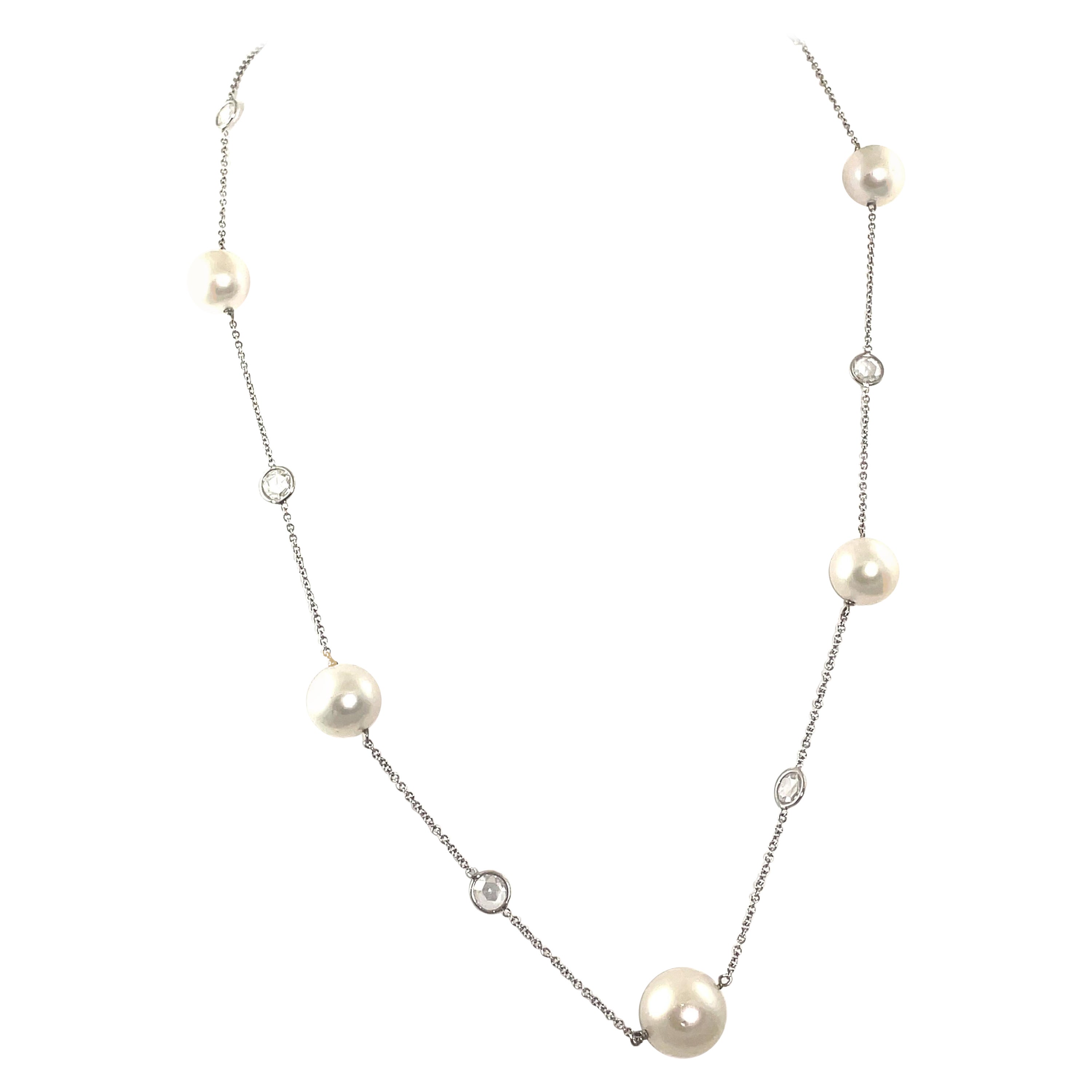 2.47ct Rose Cut Diamonds and Pearls by the Yard 18k White Gold For Sale